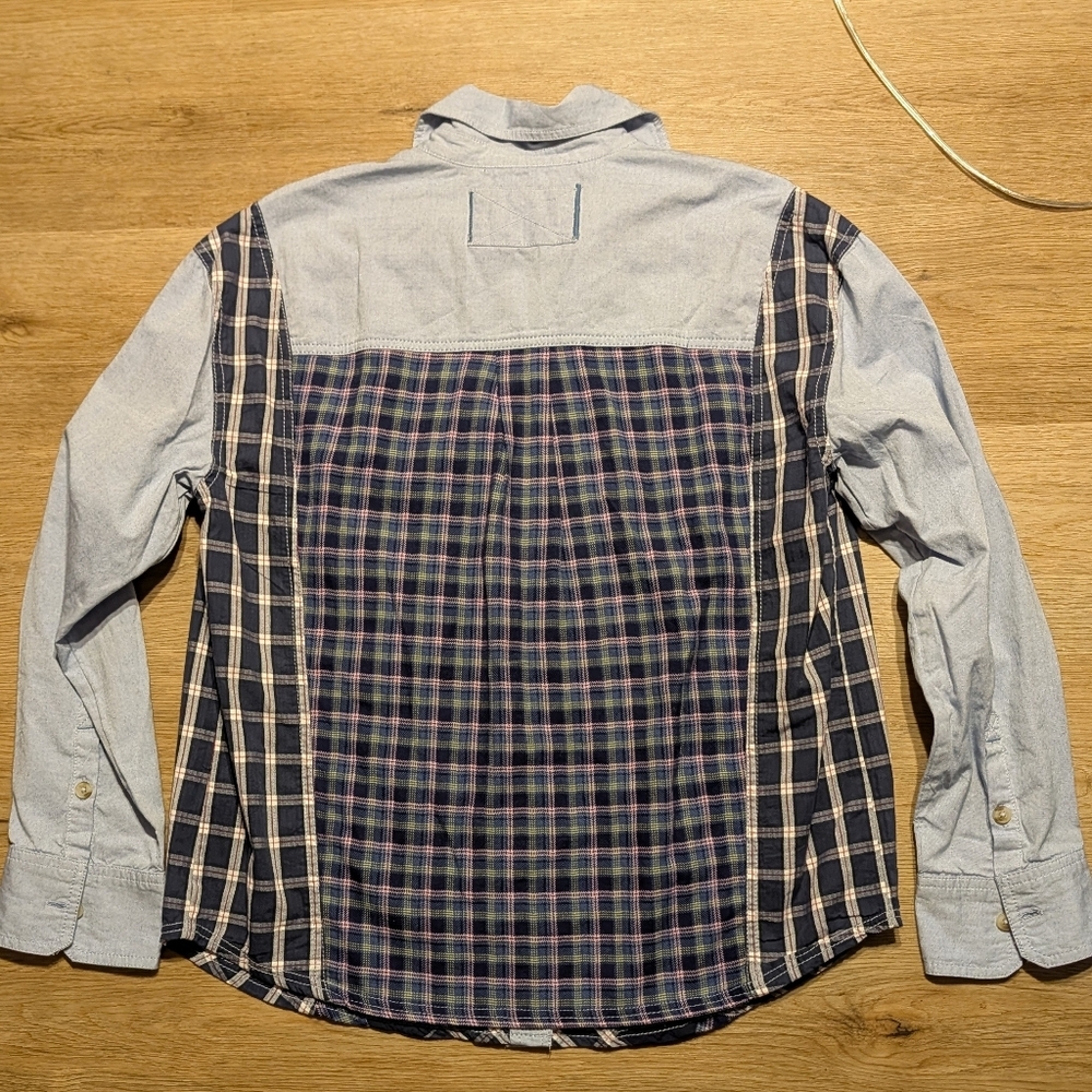 Free People NWOT Argyle Plaid Shirt in Blue-Multi Patchwork sz SML​ - Picture 7 of 12